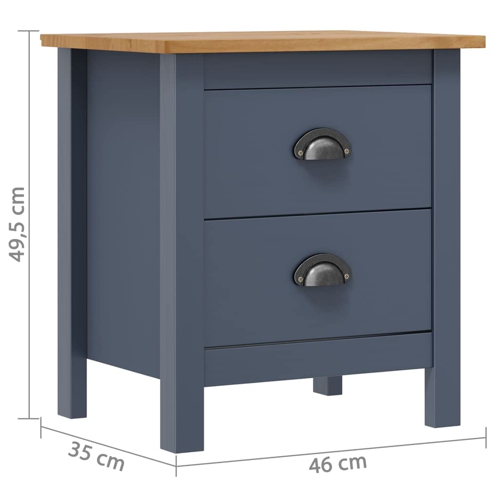 vidaXL Bedside Cabinet - Solid Pine Wood Nightstand in Gray and Honey Brown with 2 Drawers - Hill Range Design for Bedroom Furniture