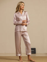 [Pink Heart Geo] SilkSilky  Short Sleeve Notch Collar Women's Pajamas 005