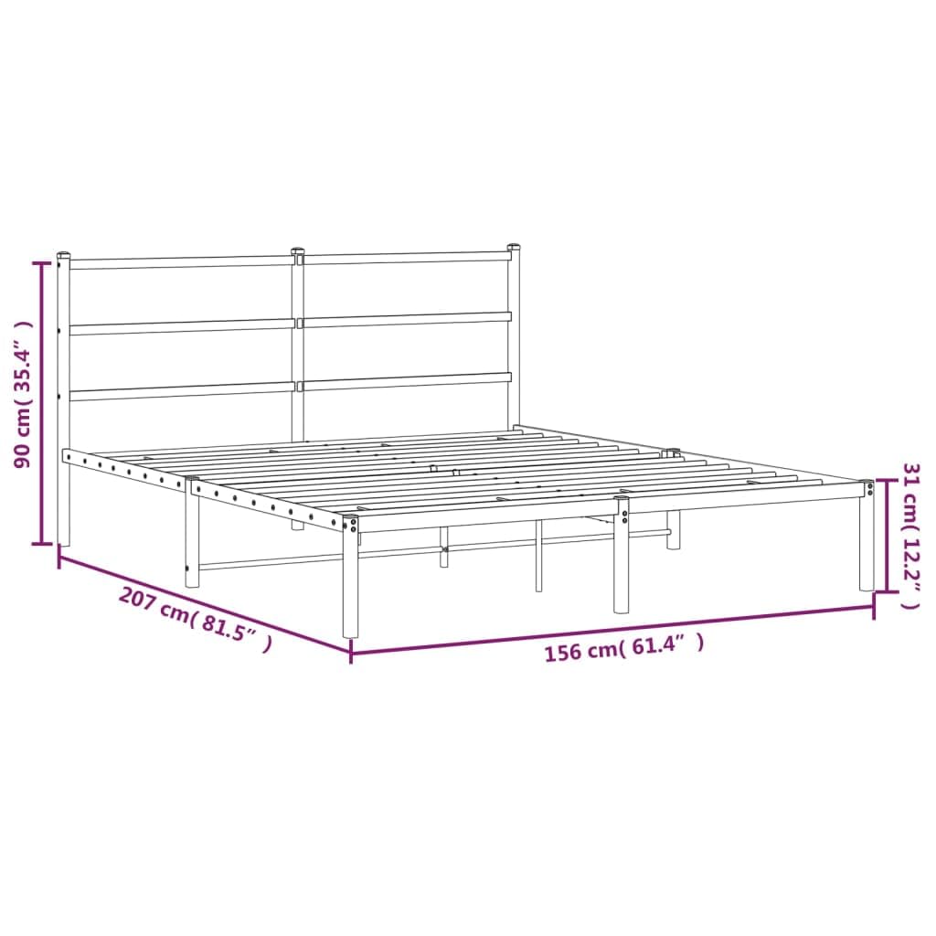 vidaXL Metal Bed Frame w/Headboard - Black, Steel, 81.5"x61.4"x35.4", Fits 59.1"x78.7" Mattress, Under-Bed Storage