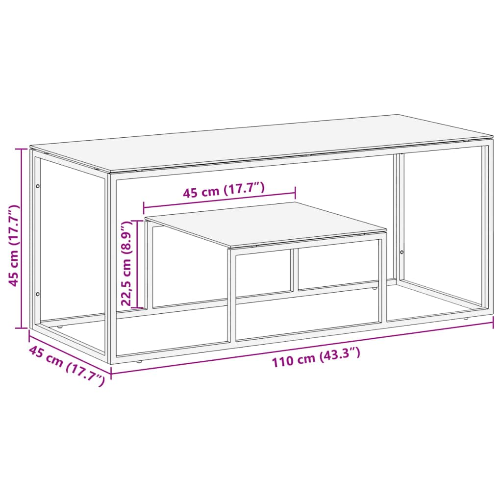 vidaXL Silver Stainless Steel Coffee Table with Tempered Glass-Top - Rectangular Modern Accent Table for Living Room, Office