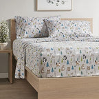 Comfort Spaces Cotton Flannel Breathable Warm, Deep Pocket Sheets With Pillow Case Bedding, King, Multi Forest Animals 4 Piece