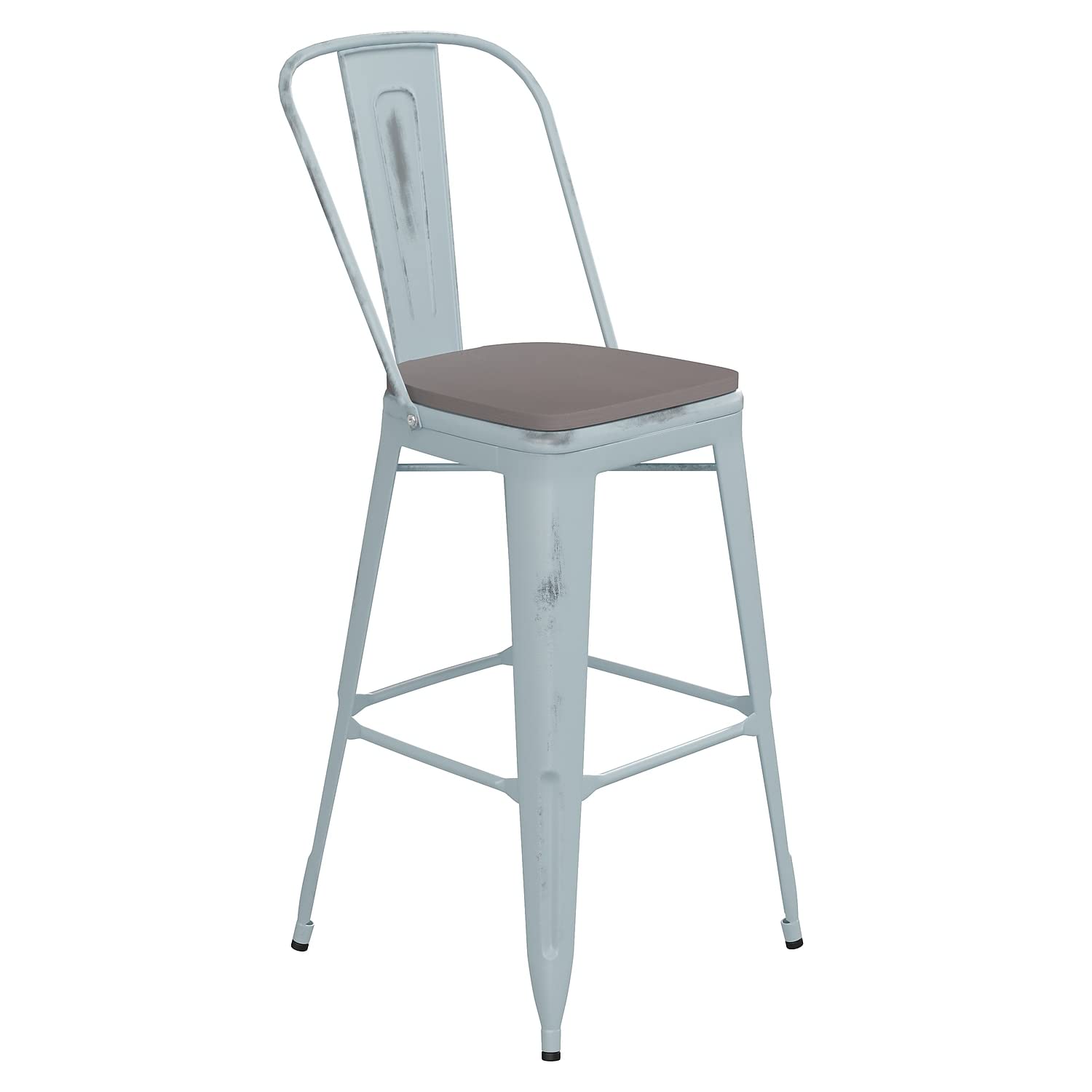 Flash Furniture Carly Commercial Grade 30&Quot; High Green-Blue Metal Indoor-Outdoor Bar Height Stool With Back And Gray Polystyrene Seat