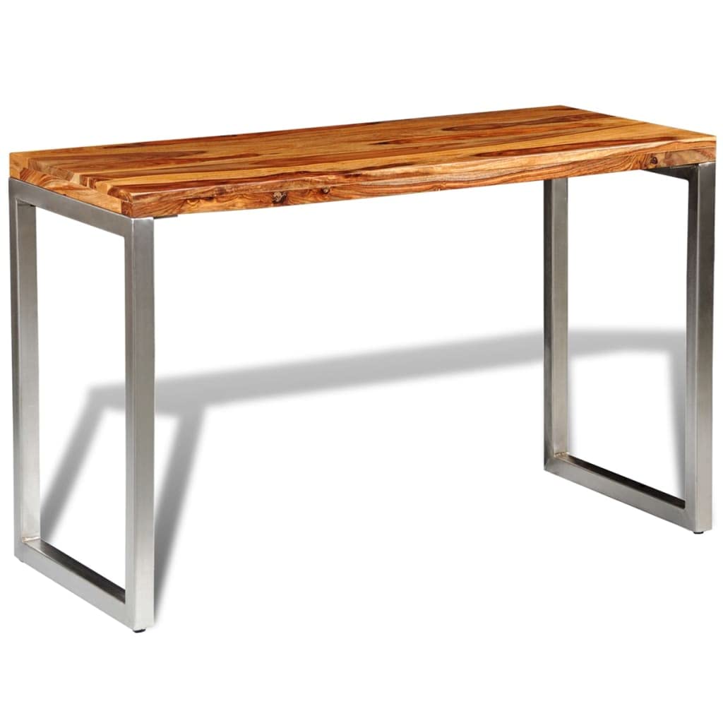 vidaXL Rustic Office Desk Dining Table Solid Sheesham Wood Steel Leg Handmade Furniture