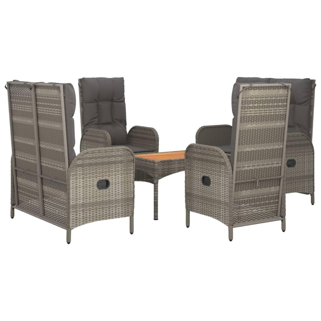 vidaXL Patio Dining Set 5 Piece, Wicker Dining Table and Chair with Cushions, Reclining Chair for Lawn Backyard Garden, Gray Poly Rattan