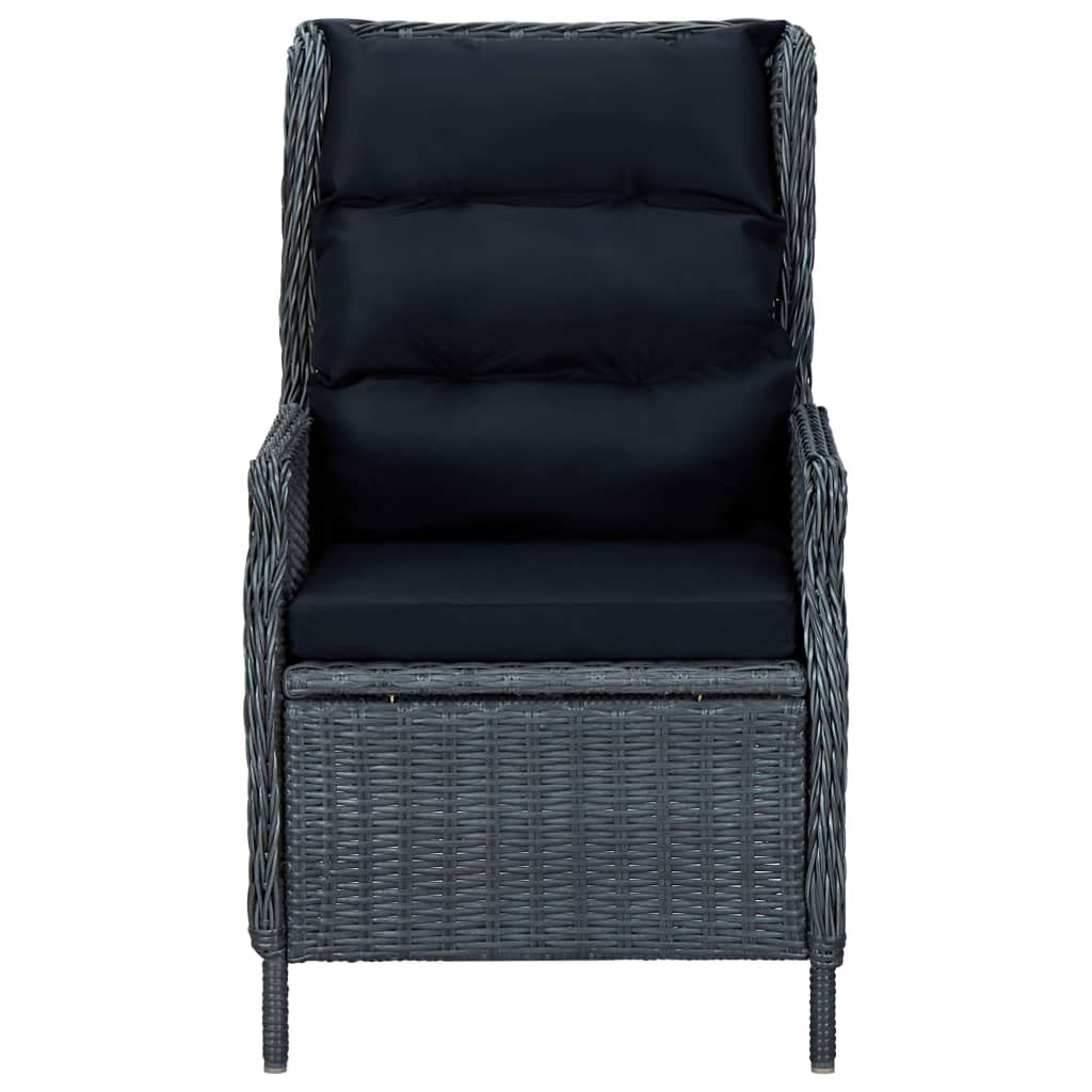 vidaXL 7 Piece Outdoor Dining Set with Adjustable Reclining Chairs - Dark Gray PE Rattan Patio Furniture Set with Cushioned Seats and Glass Top Table
