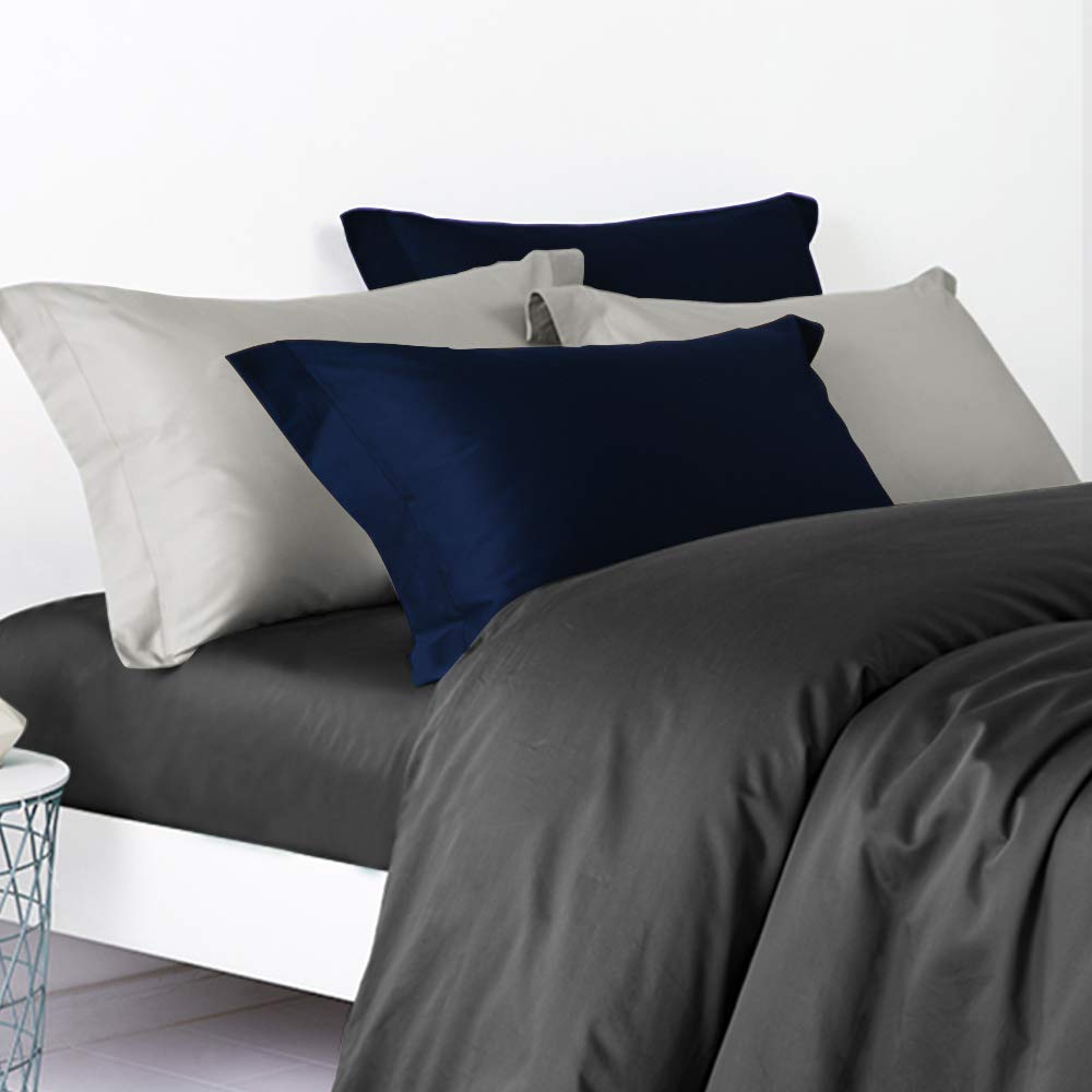 Ntbay 2 Pack 500 Thread Count 100% Egyptian Cotton Queen Pillow Shams, Super Soft And Breathable Oxford Pillowcases For Bed, 20X30 Inches, Navy Blue