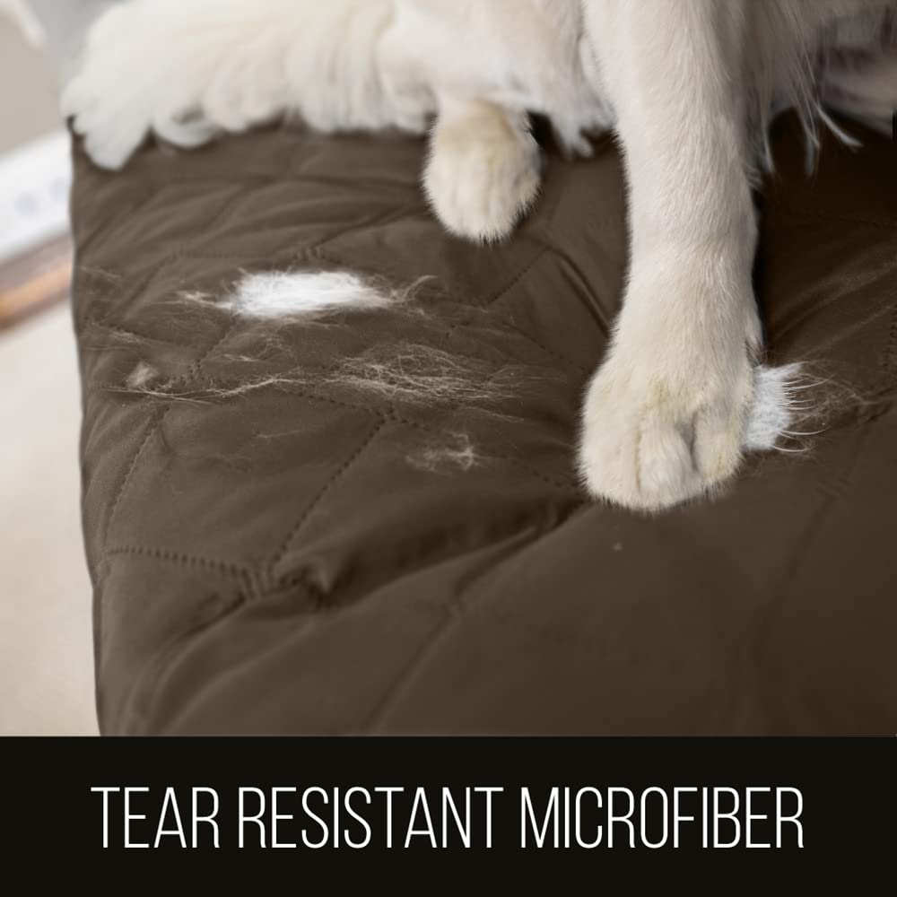 Sofa Shield Couch Slip Cover With Patented Strap, Large Cushion Protector, Reversible Stain And Dog Tear Resistant Slipcover, Quilted Microfiber 78” Seat, Washable Covers For Dogs Pets Kids, Chocolate