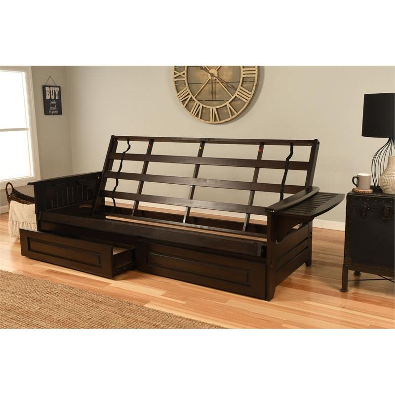 Kodiak Furniture Phoenix Queen Espresso Wood Storage Futon-Linen Cocoa Mattress
