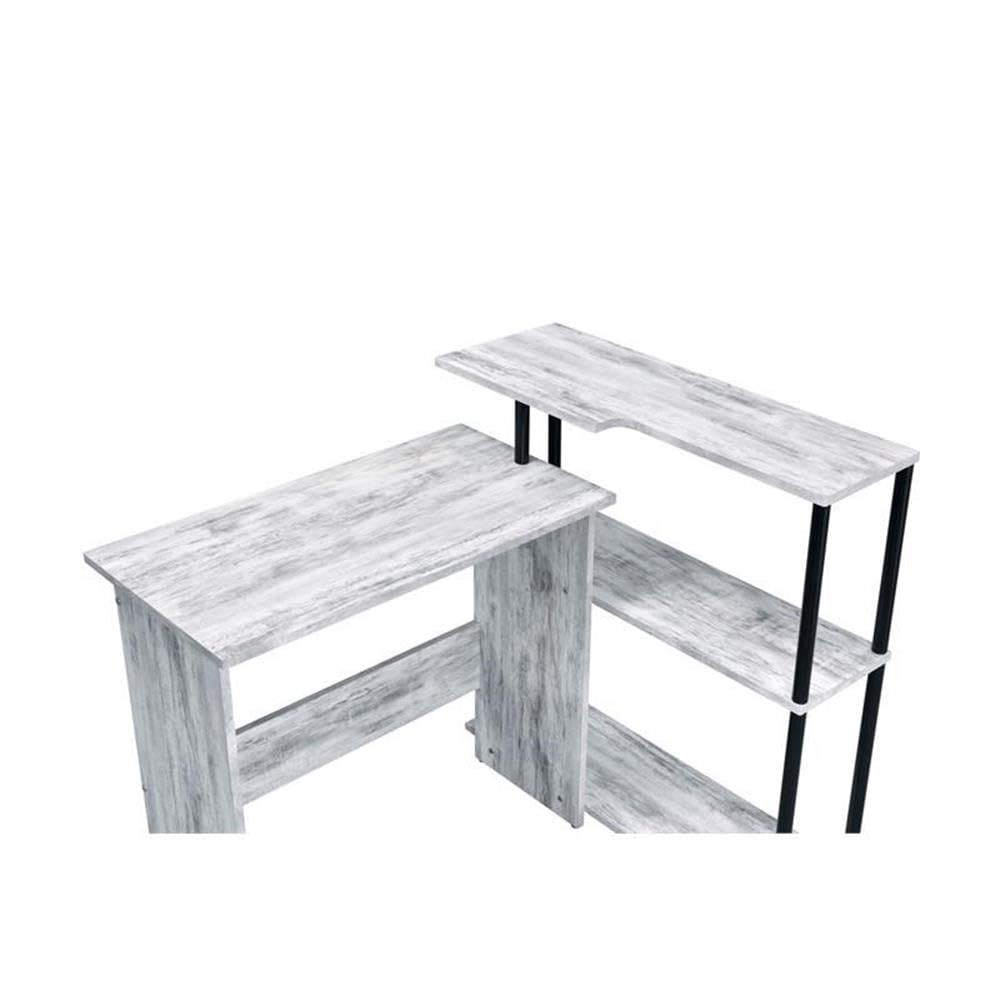 Acme Ievi Wooden Top Writing Desk with Bookcase in Antique White and Black