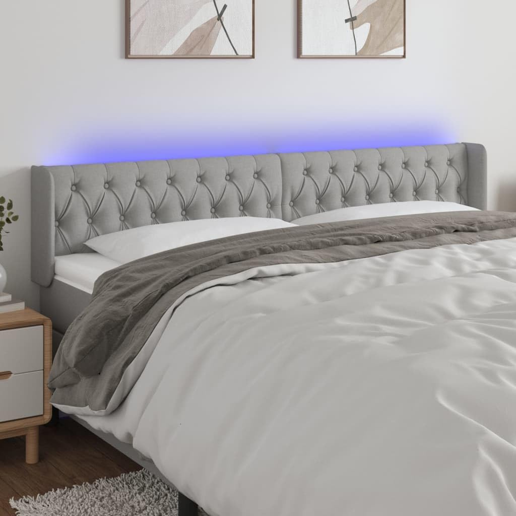 vidaXL LED Headboard, Upholstered Headboard for Bed Home, Bed Headboard with LED Light, Bedroom Furniture, Light Gray 79.9"x6.3"x30.7"/34.6" Fabric