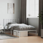 vidaXL Robust Steel Bed Frame with Headboard and Extra Storage Space - Full Size Classic White Mattress Foundation