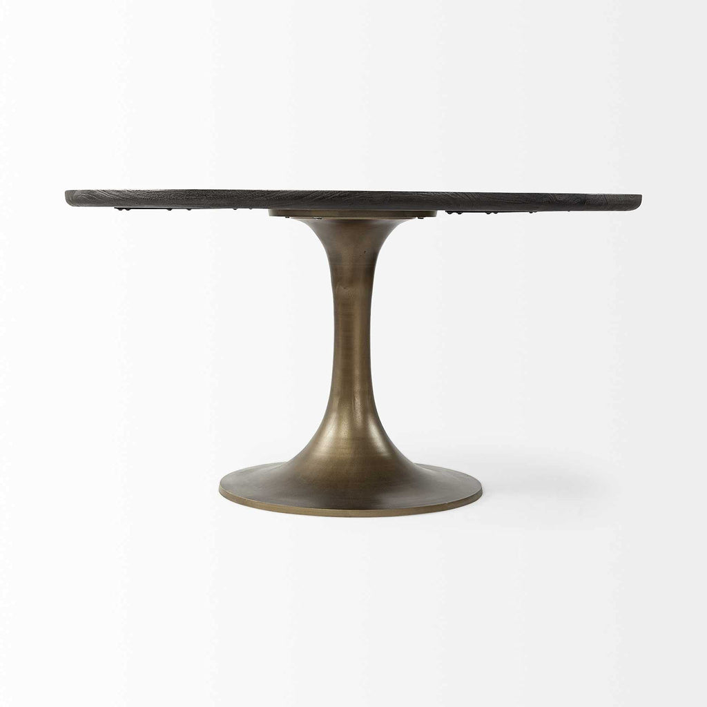 HomeRoots 54' Round Brown Solid Wood Top with Gold Metal Base Dining Table