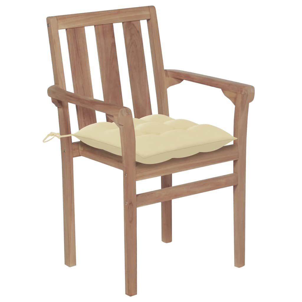 vidaXL Solid Teak Wood Stackable Patio Chairs with Cushions - 8 pcs Set, Weather Resistant, Suitable for Homes, Offices, Bars, and Cafes, Easy Assembly, Natural Wood Finish