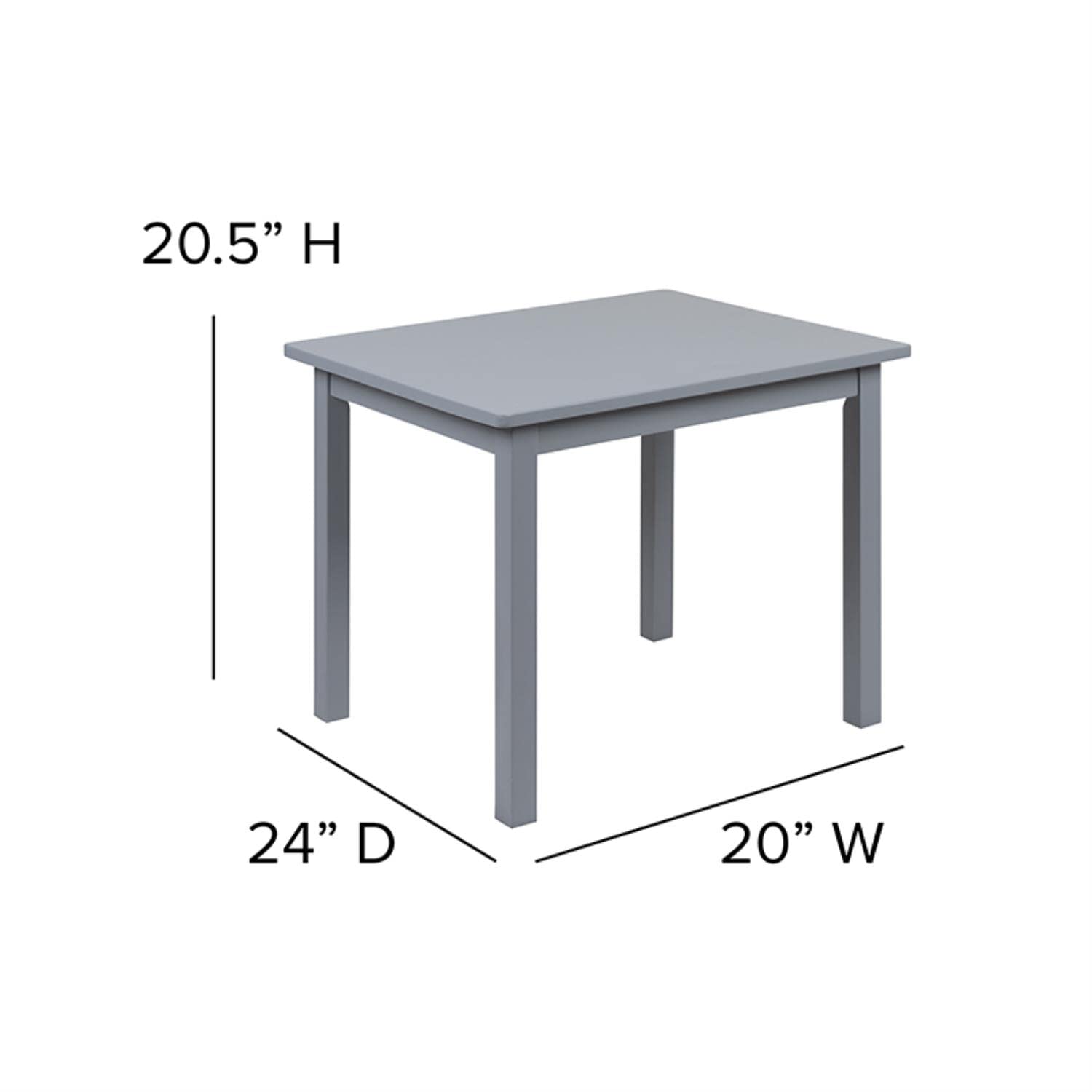 Flash Furniture Kyndl Kids Solid Hardwood Table and Chair Set for Playroom, Bedroom, Kitchen - 3 Piece Set - Gray