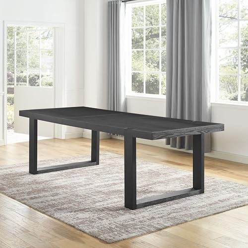Steve Silver Furniture Yves 7pc Dining Table Set, 77-95" Table w/ 18" Leaf, 6 Gray Performance Side Chairs, Dining Room, Contemporary Styling, Double-Pedestal Sled Base, 77" L x 40" W x 30" H, Gray