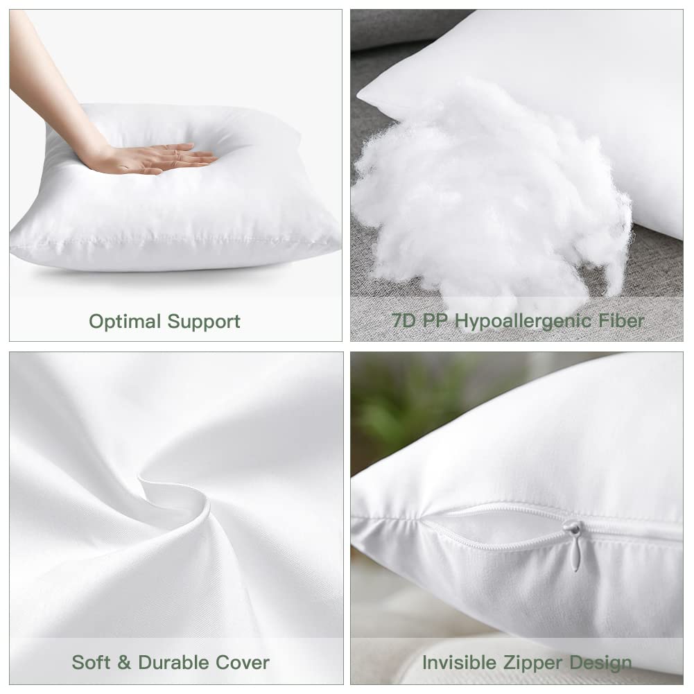 Otostar Pack Of 2 Throw Pillow Inserts, 12 X 20 Cushion Inner Soft Fluffy Plump Stuffer Cushion Pads White Decorative Pillow Inserts