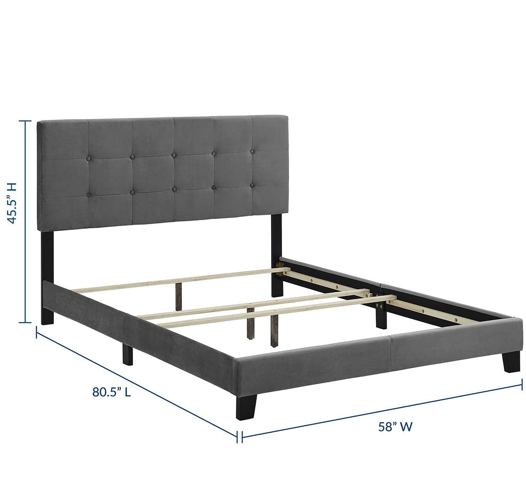 Modway Amira Tufted Performance Velvet Upholstered Full Bed In Gray