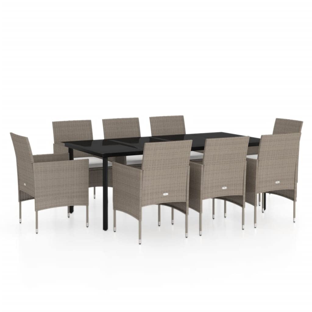 vidaXL Patio Dining Set 9 Piece with Cushions Garden Outdoor Terrace Balcony Backyard Dining Dinner Dinette Table and Chair Furniture Beige and Black
