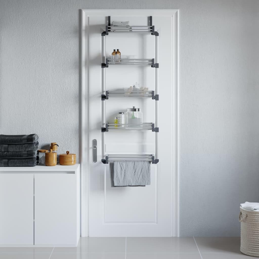 vidaXL Over-The-Door Organizer - 5-Shelf Storage Unit - Versatile Aluminum Structure Applicable to Kitchen, Bedroom, Bathroom - Silver 20.5"x7.9"x53.1" Size