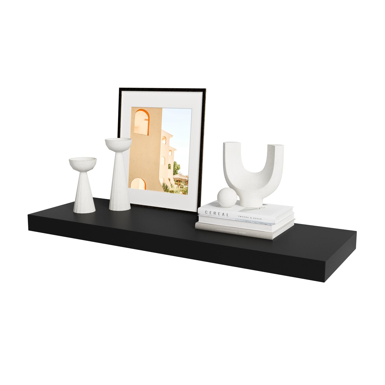 Welland 36 Inch Black Mission Floating Shelves For Wall, Bathroom Wall Mount Shelves, Wood Modern Display Shelves, Book Shelves,For Bedroom,Living Room And Kitchen