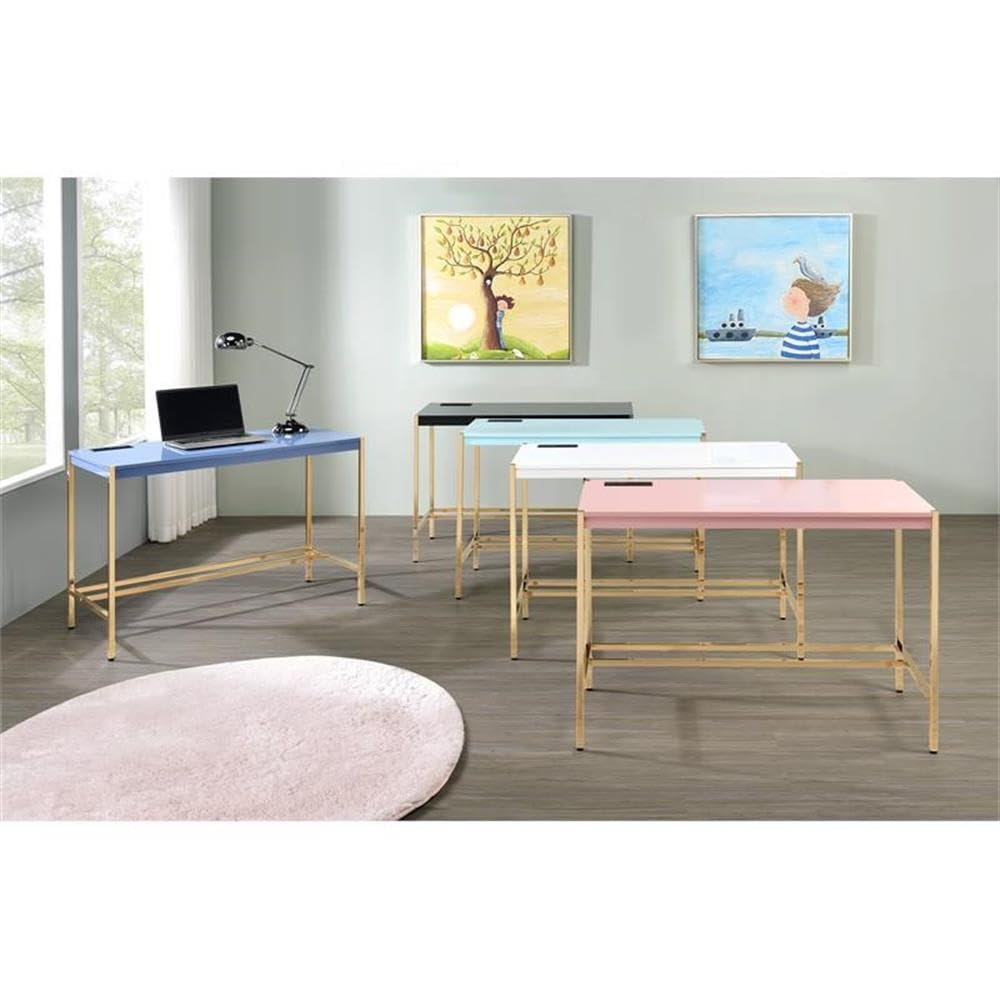 Acme Midriaks Wooden Top Writing Desk with USB Port in Black and Gold