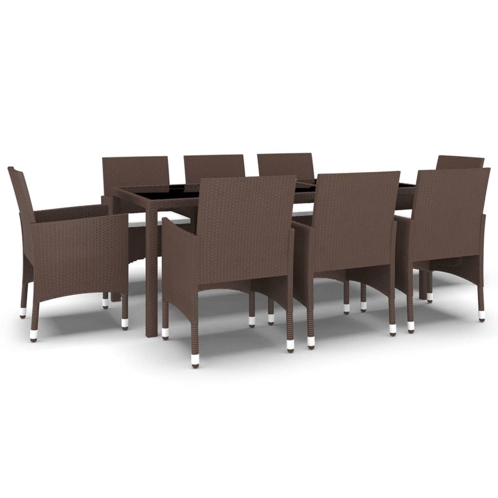 vidaXL Patio Dining Set 9 Piece Garden Outdoor Lawn Yard Terrace Balcony Backyard Table and Chair Seat Seating Furniture Poly Rattan Brown