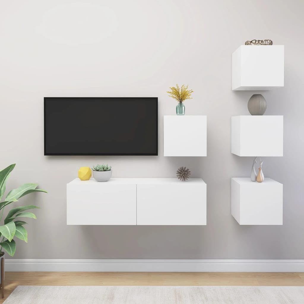 vidaXL TV Stand Set 5 Piece, TV Unit for Living Room Bedroom, Sideboard with Storage, Media Unit Cupboard, Modern, White Engineered Wood