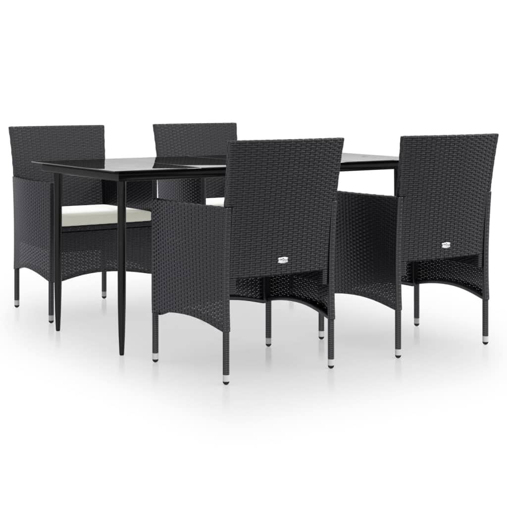 vidaXL 7-Piece Patio Dining Set - Black Poly Rattan Outdoor Seating, Thick Cushions, Tempered Glass Tabletop for Garden, Patio, Deck Dining and Lounging