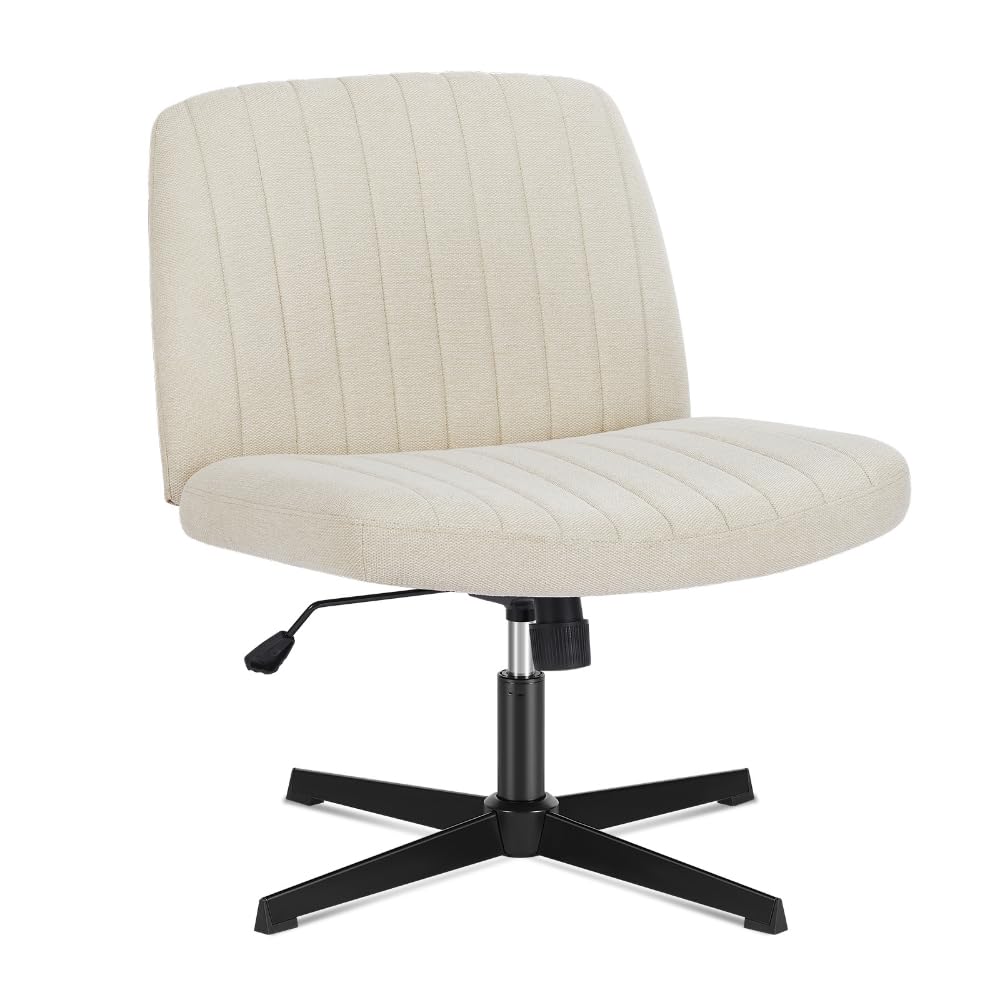 DUMOS Criss Cross Chair with Wheels, Wide Cross Legged Office Desk Vanity Chairs, Armless Adjustable Swivel Chairs for Home Comp