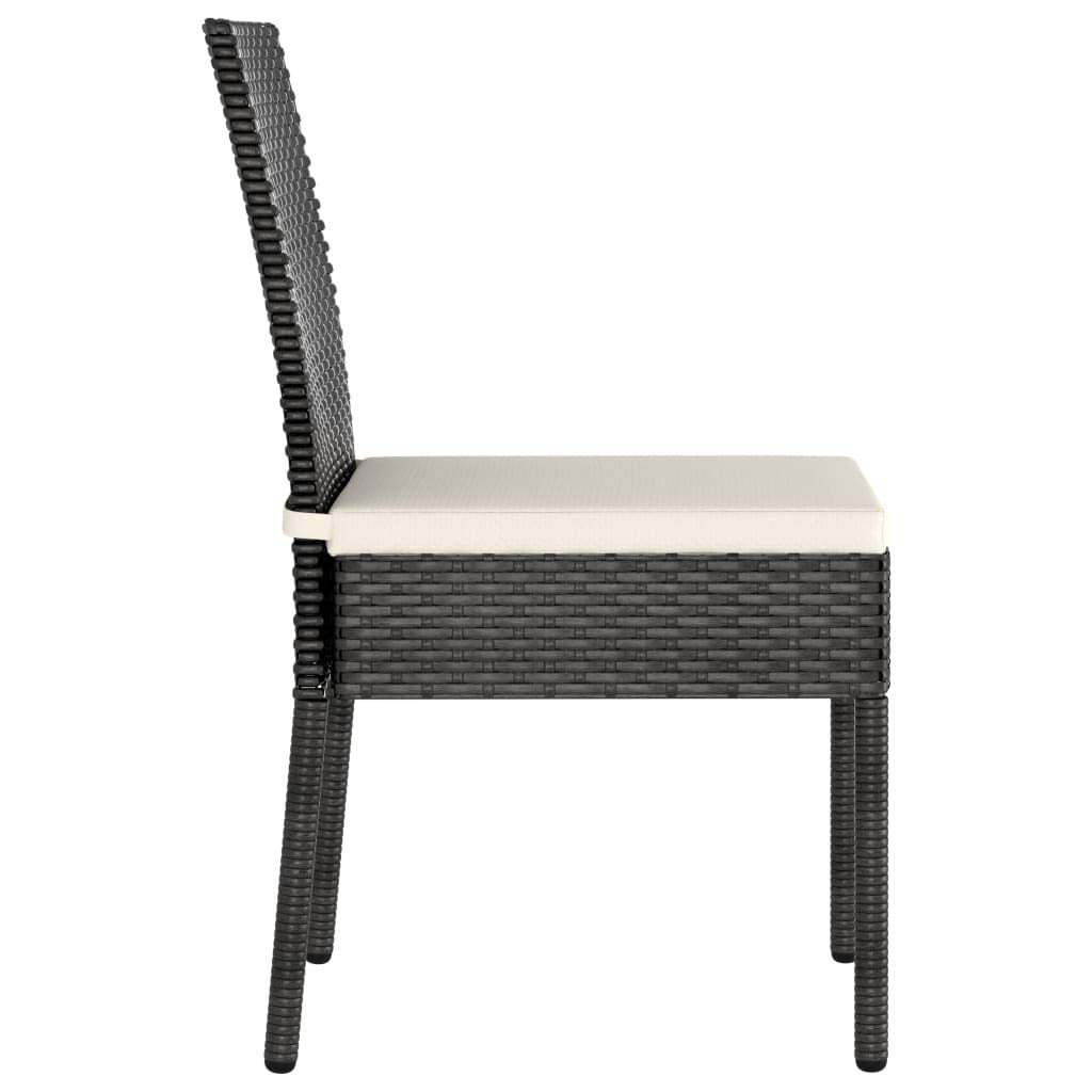 vidaXL Black Patio Dining Chairs – 4 pcs Set, Poly Rattan Material with Powder-Coated Steel - Includes Cream Colored Cushions for Outdoor Use