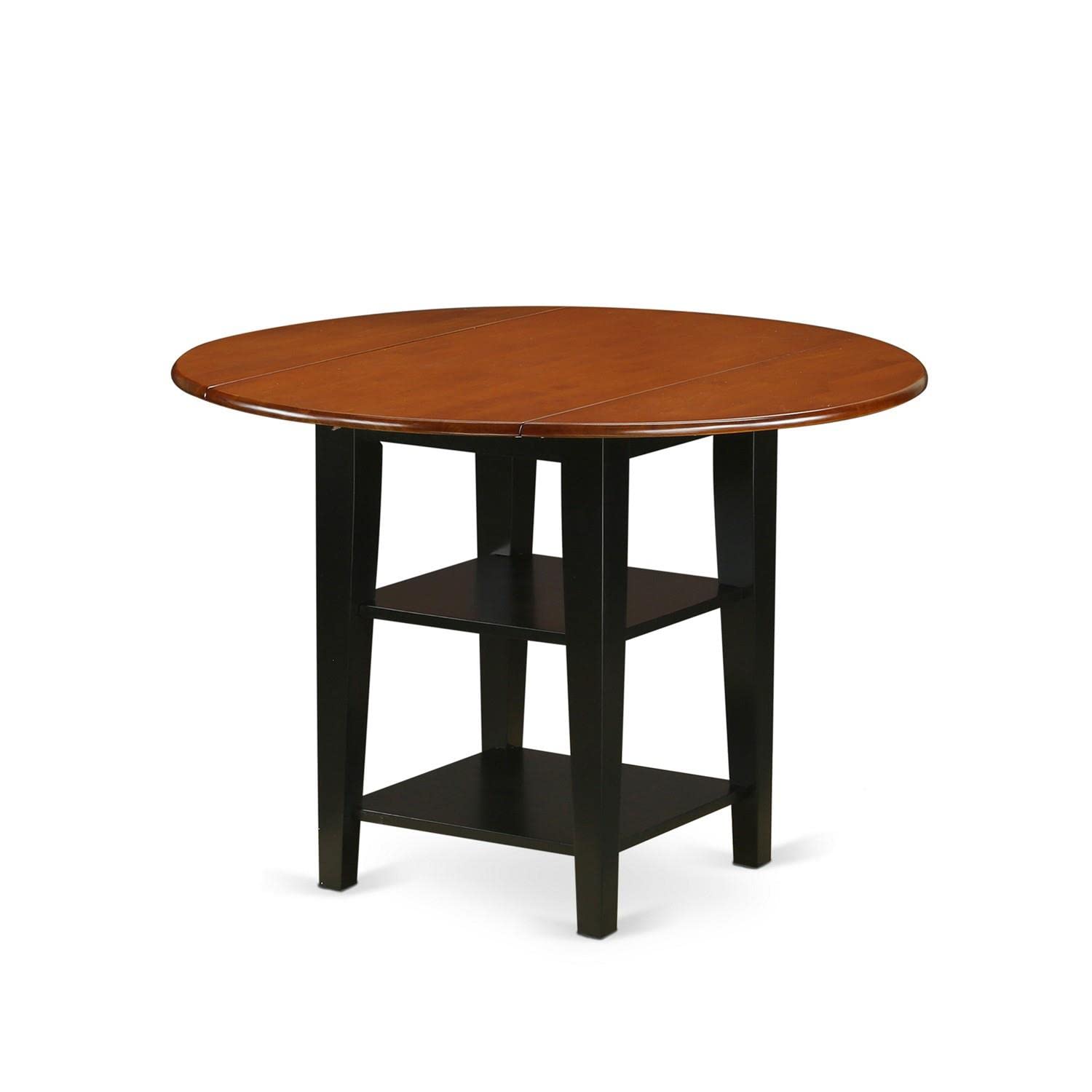 East West Furniture SUAN3-BCH-LC 3 Piece Dining Room Furniture Set Contains a Round Dining Table with Dropleaf & Shelves and 2 Faux Leather Upholstered Chairs, 42x42 Inch, Black & Cherry