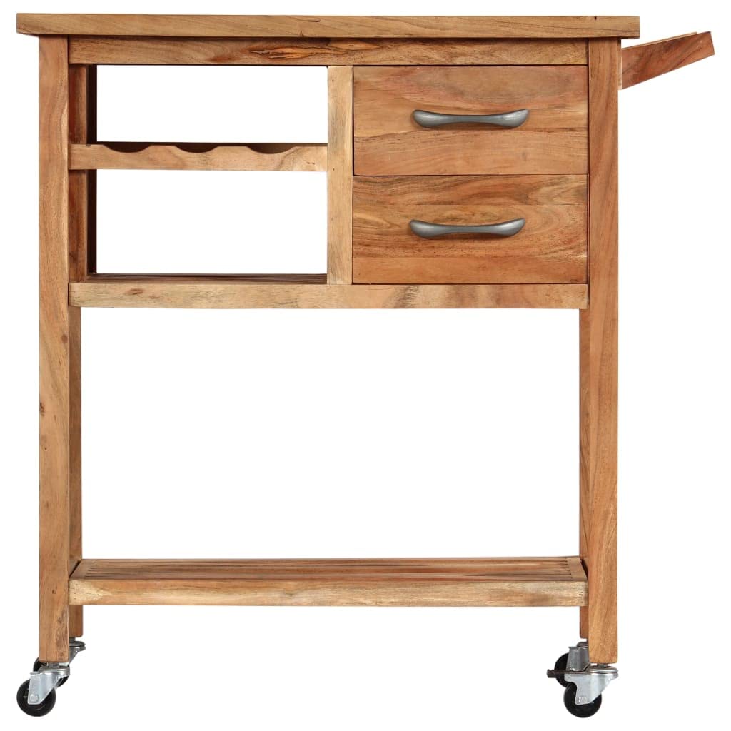 vidaXL Versatile Kitchen Trolley - Solid Acacia Wood Kitchen Cart with Storage Drawers and Shelves - Mobile Kitchen Island with Lockable Casters - Brown