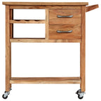 vidaXL Versatile Kitchen Trolley - Solid Acacia Wood Kitchen Cart with Storage Drawers and Shelves - Mobile Kitchen Island with Lockable Casters - Brown
