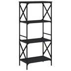 vidaXL 4-Tier Bookcase in Black - Engineered Wood Construction with Industrial Metal Frame, Ample Space, and Adjustable Feet
