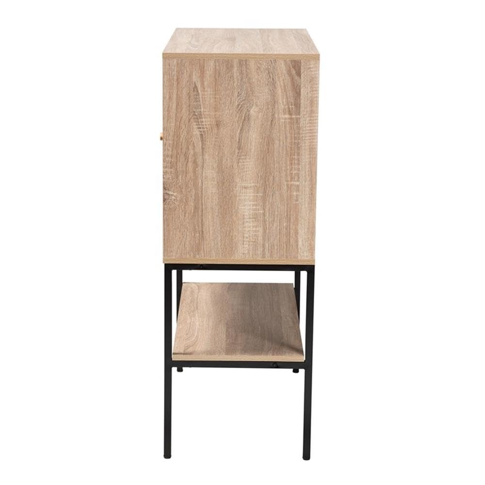 Baxton Studio Asher Natural Brown Wood and Black Metal 2-Door Sideboard