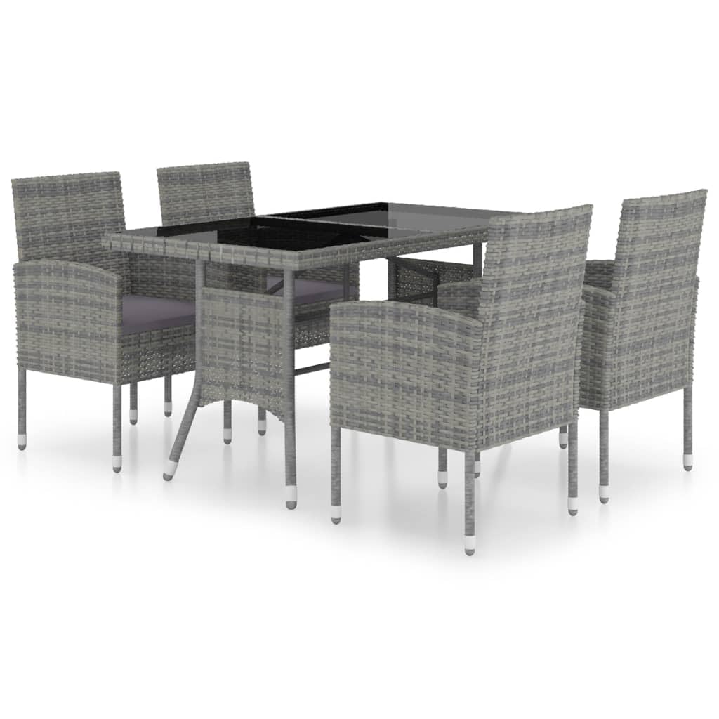 vidaXL Patio Dining Set 5 Piece Outdoor Garden Terrace Yard Patio Table and Chair Seating Seat Dining Set Furniture Poly Rattan Anthracite and Gray