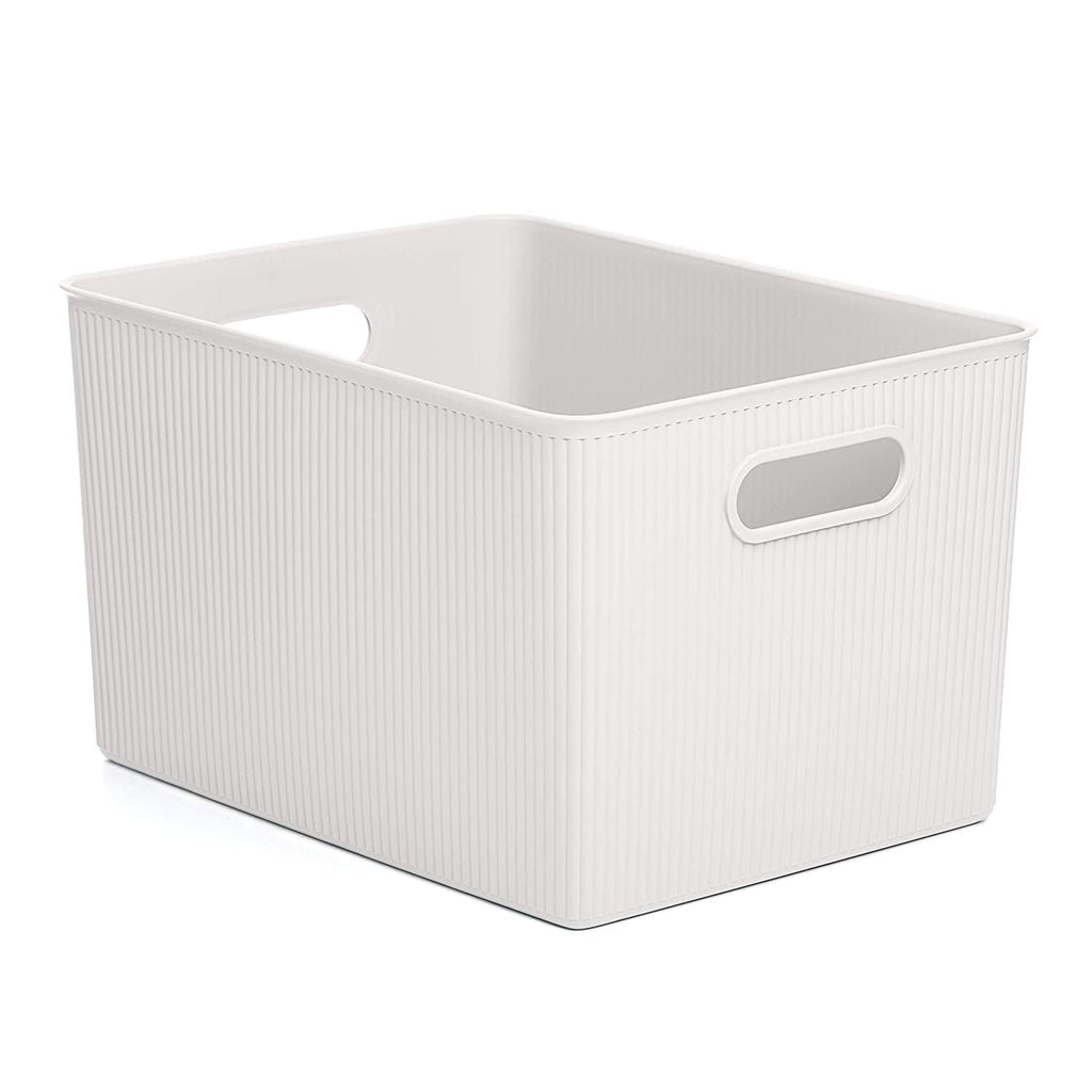 Superio Ribbed Collection - Decorative Plastic Open Home Storage Bins Organizer Baskets, X-Large Brown (1 Pack) Container Boxes