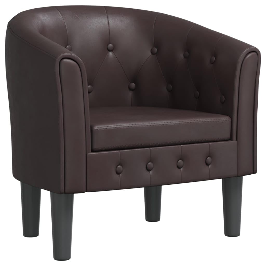 vidaXL Modern Tub Chair in Brown Faux Leather - Durable, Stain-Resistant Armchair for Living Room, Bedroom or Office - Comfortable Seat with Thick Padding
