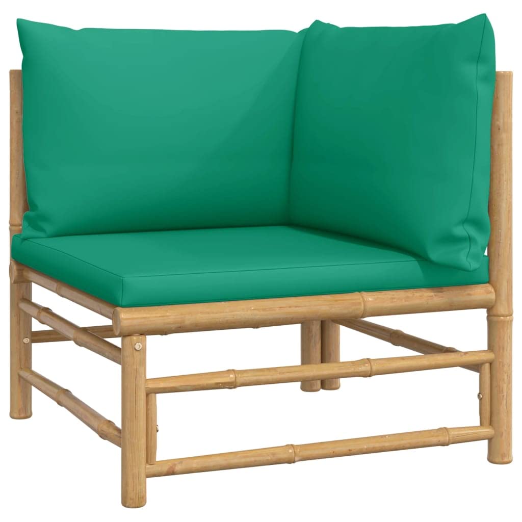 vidaXL 8 Piece Patio Lounge Set with Green Cushions Bamboo