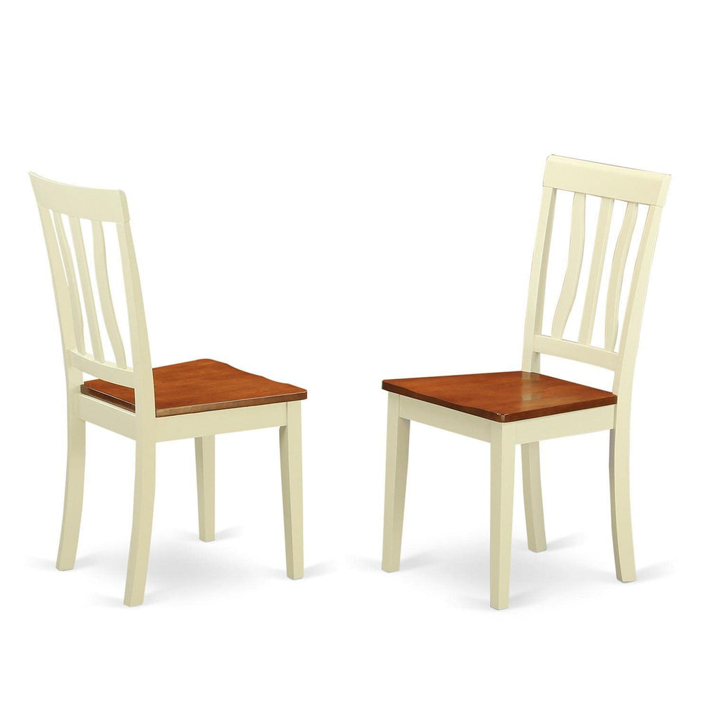 East West Furniture SUAN3-BMK-W 3 Piece Dining Room Table Set Contains a Round Dining Table with Dropleaf & Shelves and 2 Wood Seat Chairs, 42x42 Inch, Buttermilk & Cherry