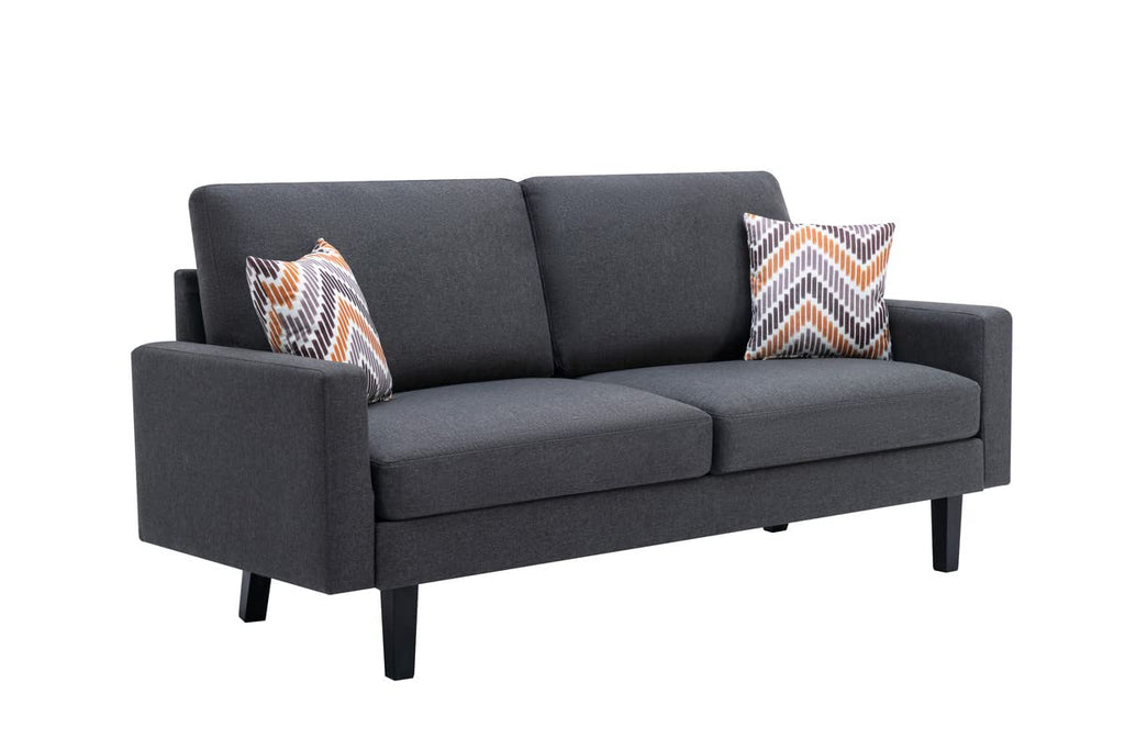 Lilola Home Bahamas Dark Gray Linen Sofa with 2 Throw Pillows
