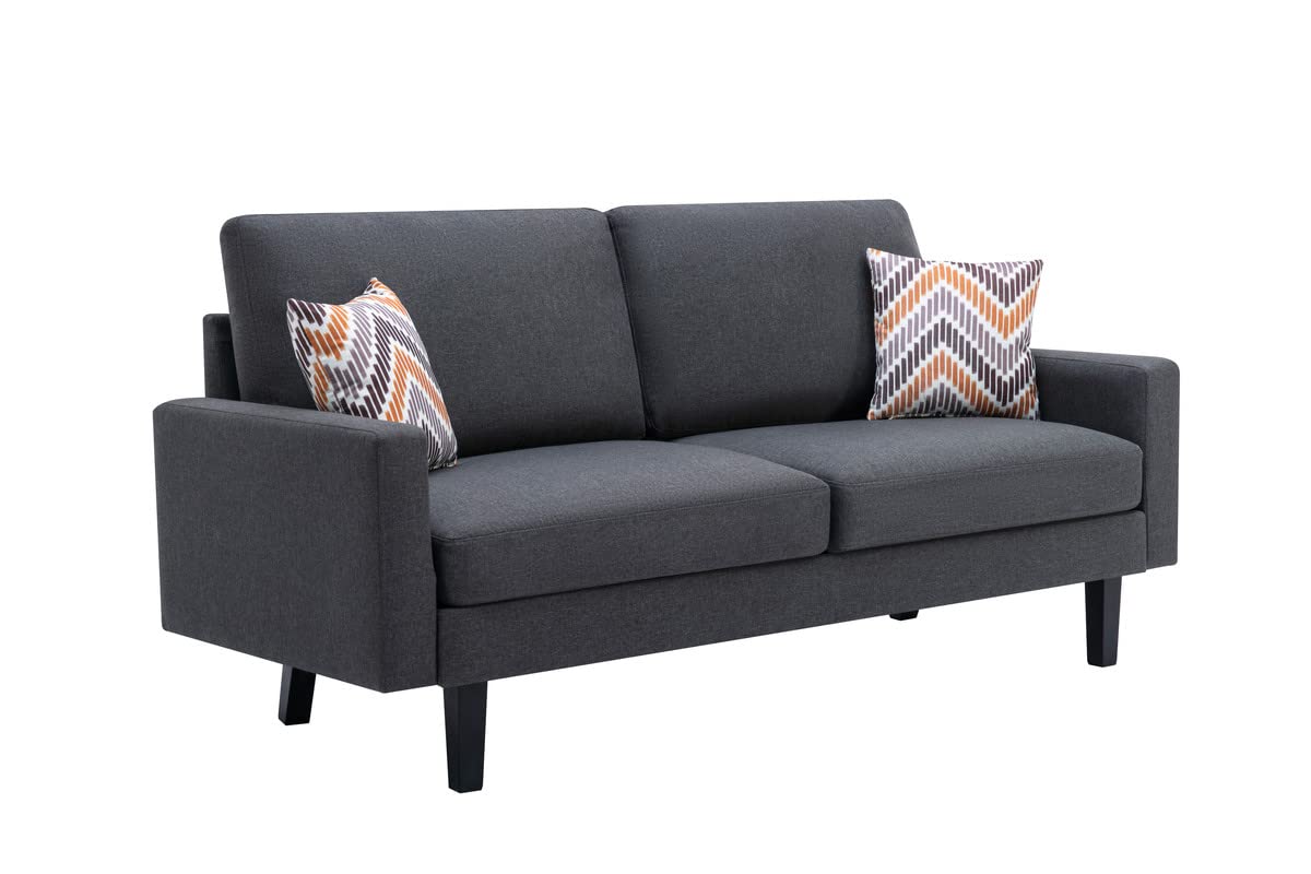 Lilola Home Bahamas Dark Gray Linen Sofa with 2 Throw Pillows
