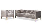 Baxton Studio Zanetta Gray Velvet 2-Piece Sofa and Lounge Chair Set