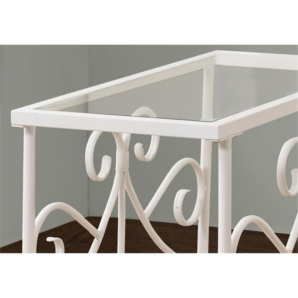 Monarch Specialties I Metal Accent Table with Tempered Glass, White