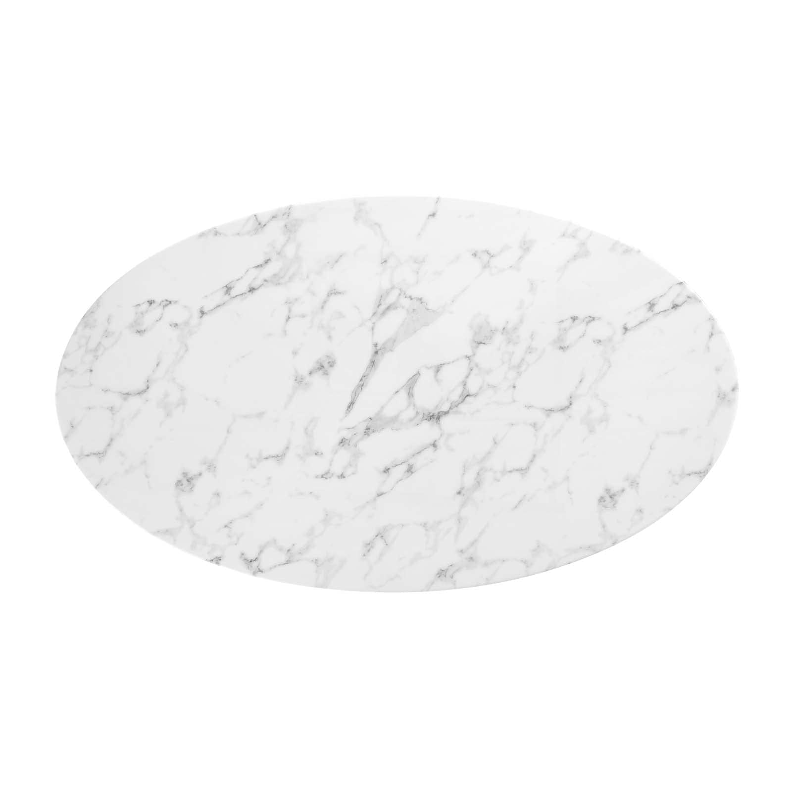 Modway Lippa 54" Oval-Shaped Mid-Century Modern Dining Table with Artificial Marble Top and White Base