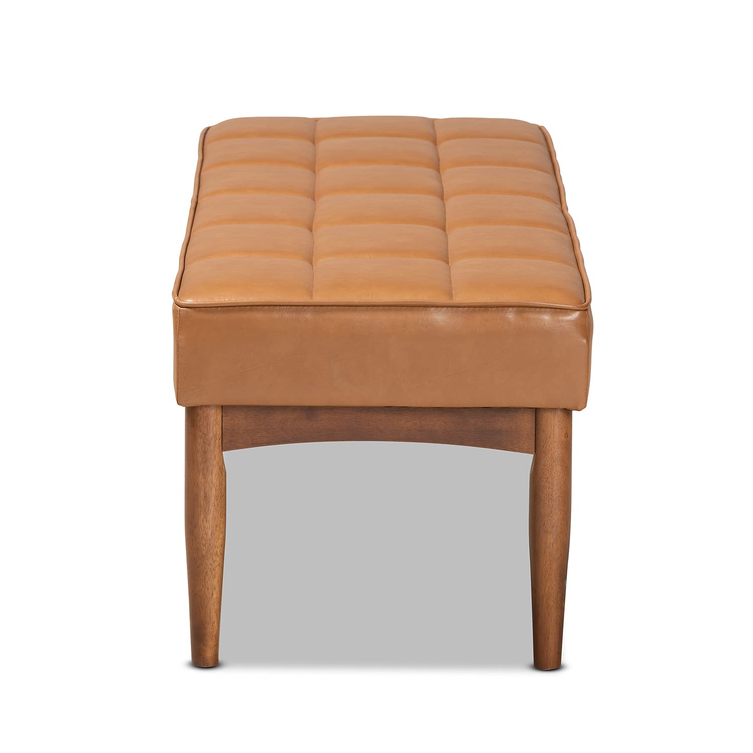Baxton Studio Sanford Mid-Century Modern Tan Faux Leather Upholstered and Walnut Brown Finished Wood Dining Bench
