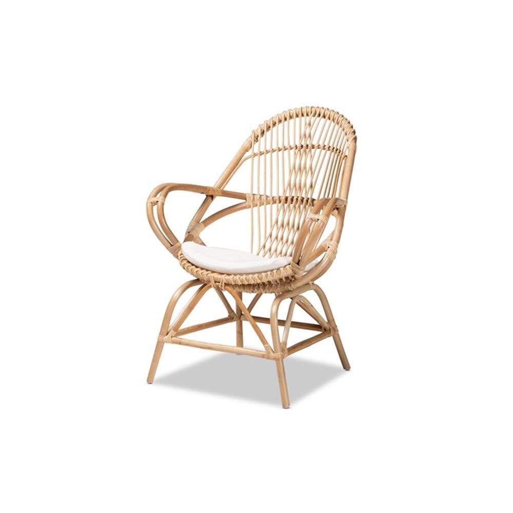 Baxton Studio Jayden Modern Bohemian White Fabric Upholstered and Natural Brown Finished Rattan 5-Piece Living Room Set
