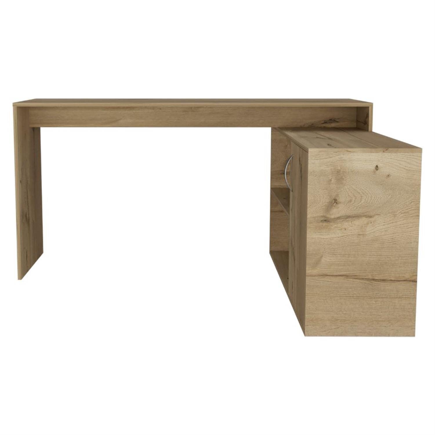 DEPOT E-SHOP Boston L-Shaped Desk, Single Door Cabinet, 2 Open Shelves, 2 Interior Shelves, Light Oak