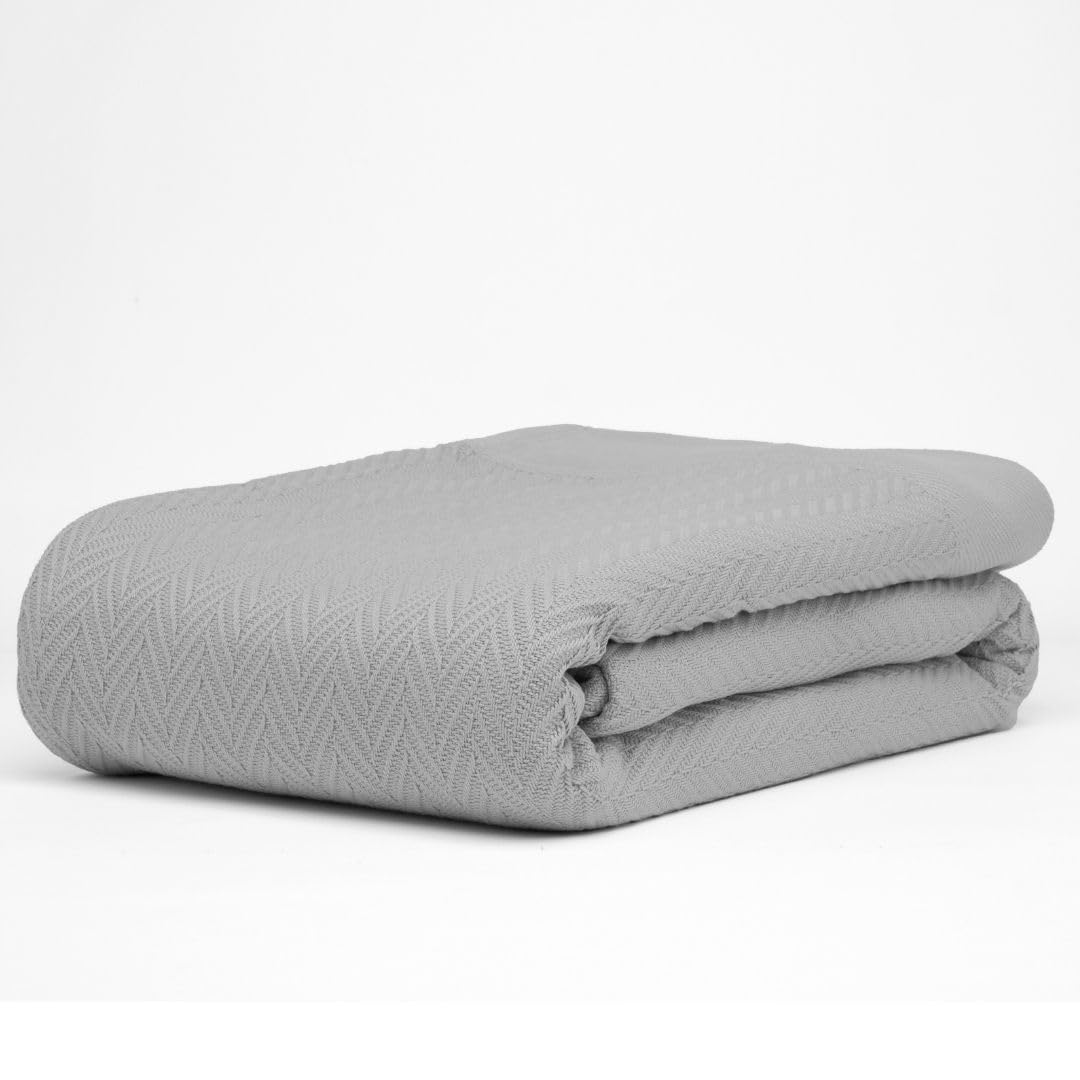 9Threads 100% Cotton Herringbone Blankets, 108'X90' King, Throw Blanket For Bed All Season Cotton Blanket, Cozy Blanket,Throws