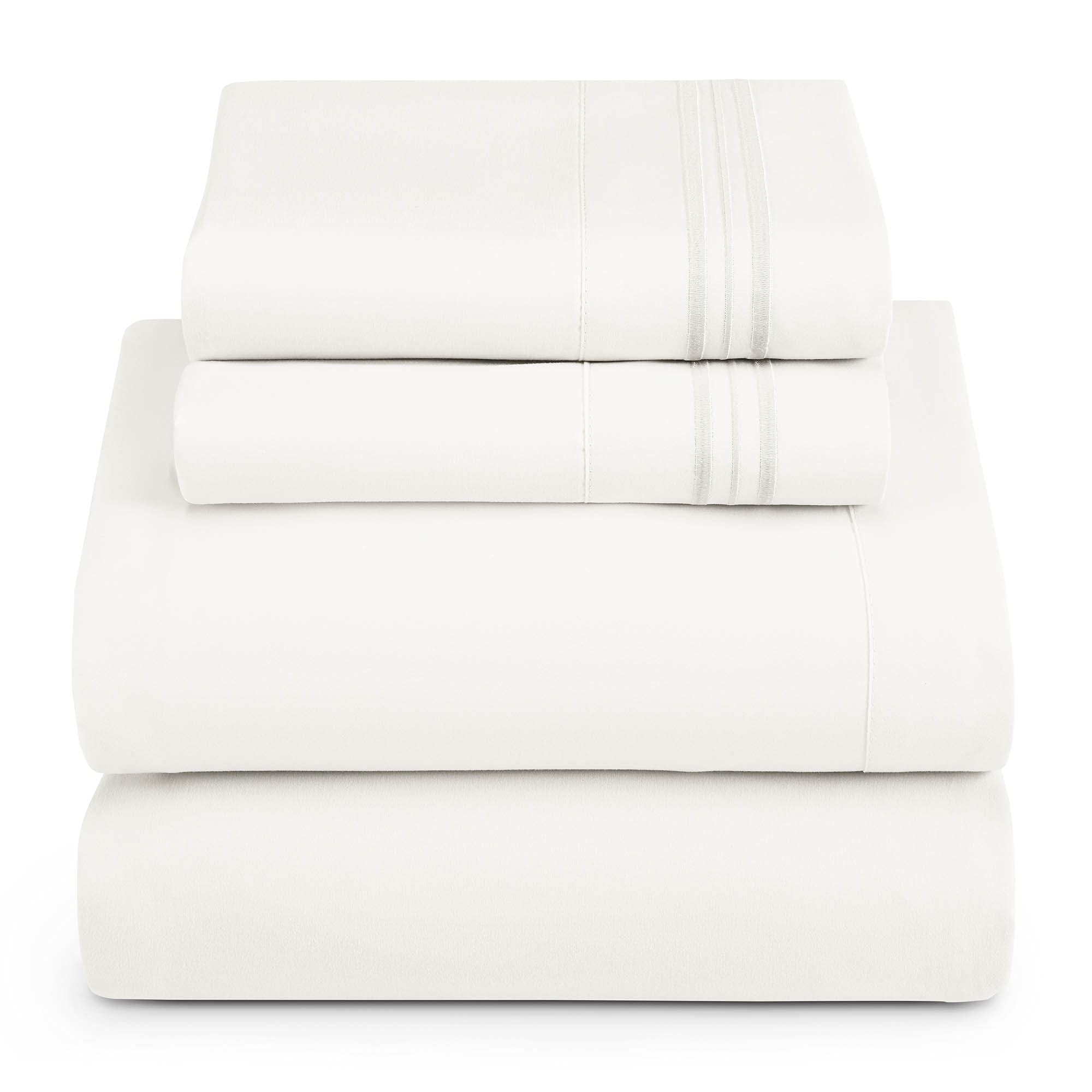 Hearth & Harbor Twin Size Sheets - 3 Piece Bed Sheet Set, Hotel Luxury Double Brushed Bed Sheets - Extra Soft Bedding Sheets & Pillowcases, Twin, White